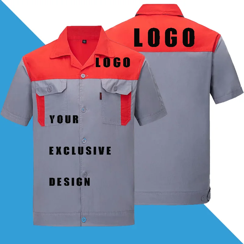 DIY LOGO primavera y otoño monos de manga corta trajes de seguro laboral para hombres taller mantenimiento herramientas tops
