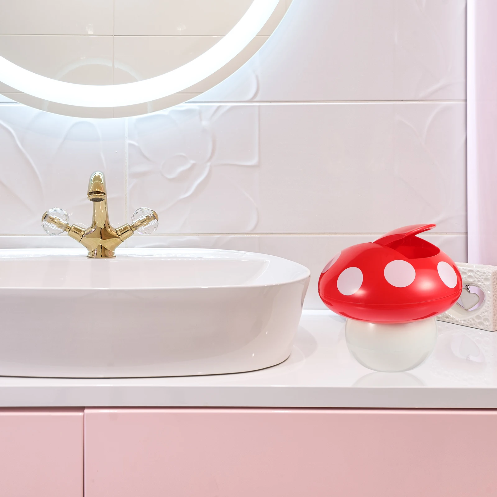 

Mushroom Trash Red White Desk Container Small Waste Basket Bucket for Table Top Storage Mushroom Waste Holder Home Use