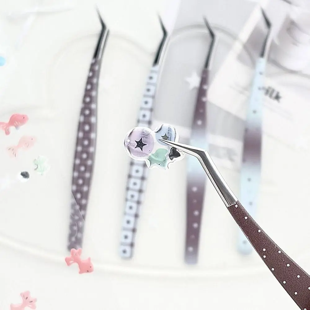 Stainless Steel Curved Stickers Tweezers Anti-static Cartoon Lashes Extension Tweezer High Precision False Eyelash Tweezers