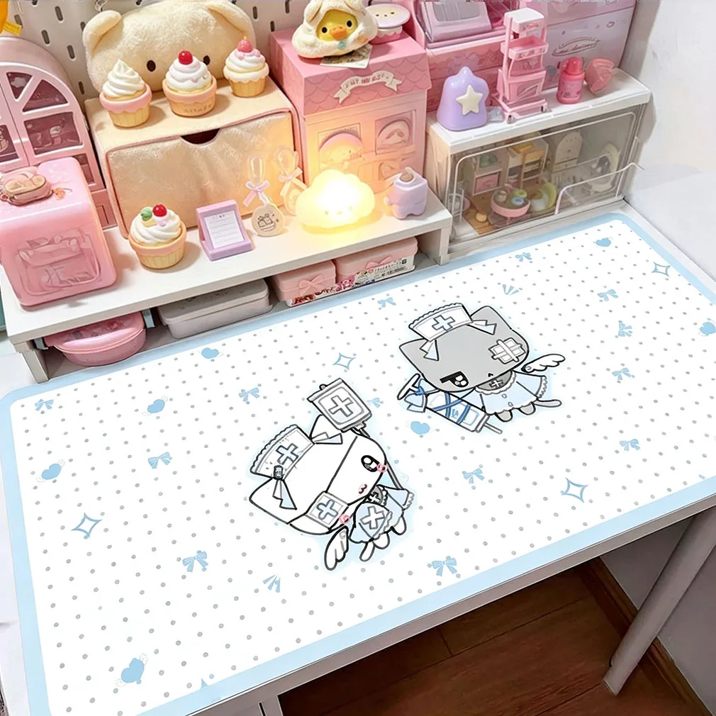 Leather Desk Pad Protector Kawaii Kitten Polka Dots Scarf Cat Y2K Girl Mouse Pad Office Desk Mat PU Desk Blotter keyboard Pads