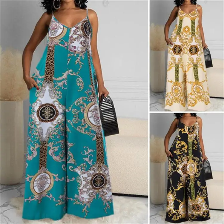 

Women's Printed Bal Jumpsuit Low Waist Long Pants Polyester Fiber Summer Faion Casual Comfortable One-Piece Suit