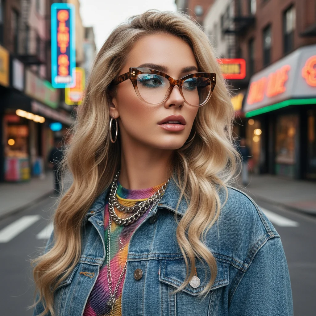Niche Color-Block Cat Eye Plain Glasses Unisex Blue Light Blocking Versatile For Daily Streetwear 835