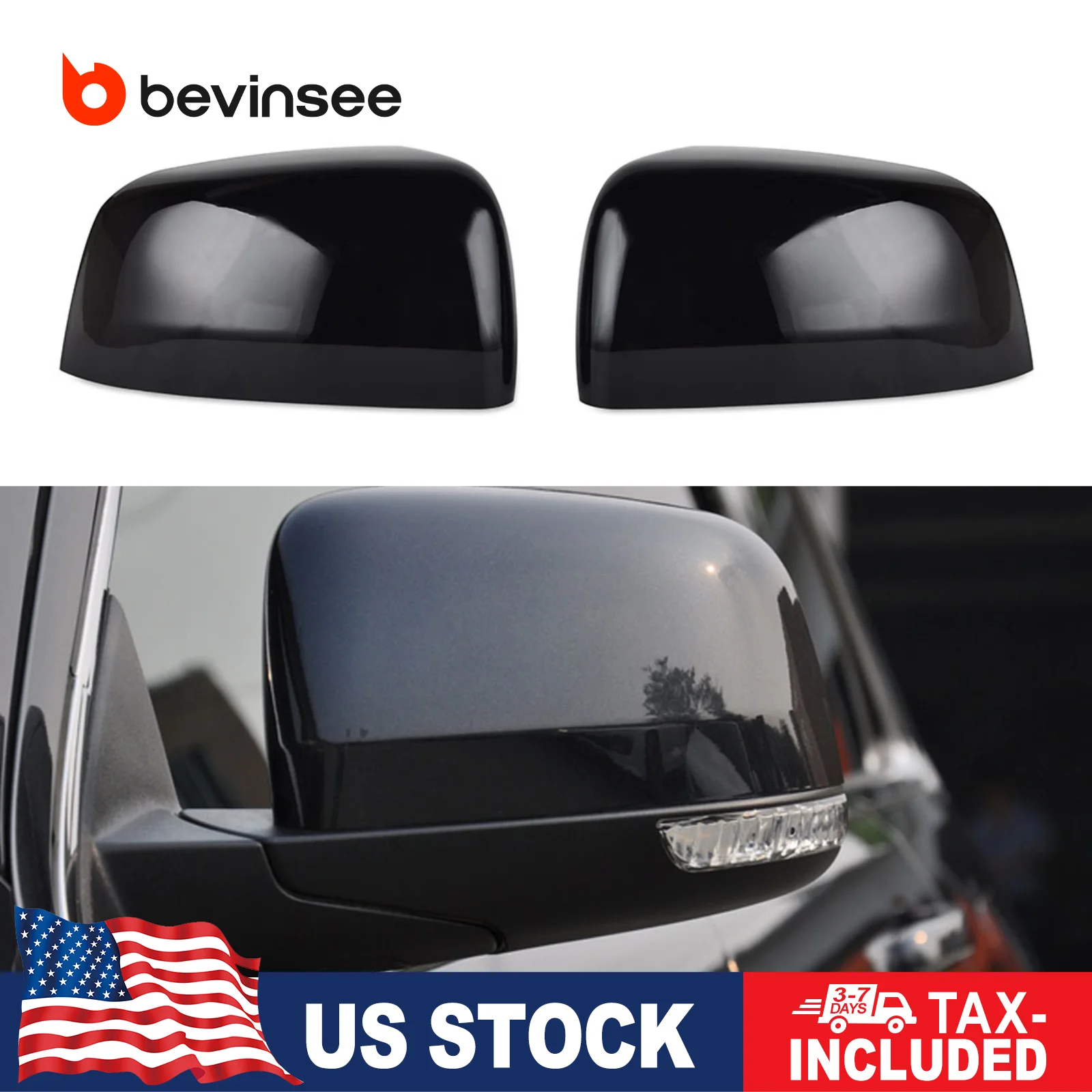 BEVINSEE ABS Rear View Mirror Cover Replacement Kit for Jeep Grand Cherokee 2011-2021