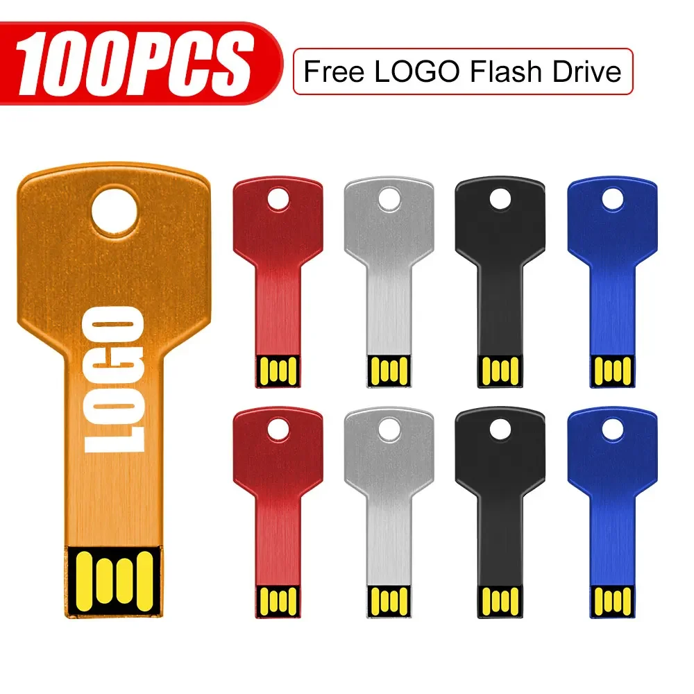 100PCS LOT New Usb 2.0 Key Shape Flash Drive Waterproof 4GB 8GB 16GB 32GB 64GB Real Capacity Pendrive Memory Stick Business Gift