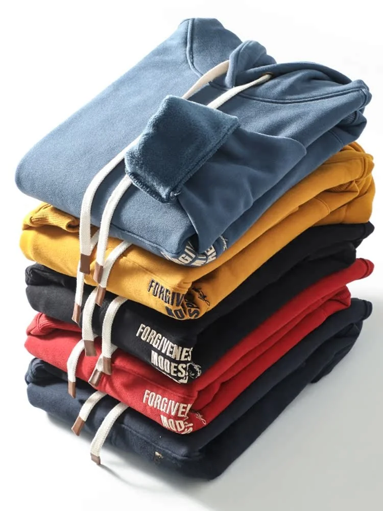 

Мужское утепленное худи из жемчужного вельвета с вышивкой в стиле ретро, осенне-зимняя уличная одежда