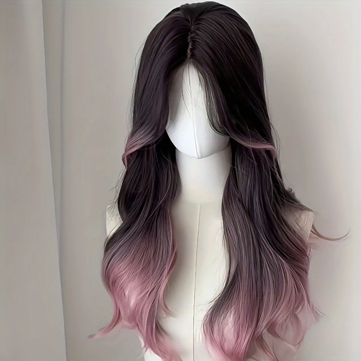 Schwarz zu Blau/Rosa/Schwarz Ombré Lange Wellige Perücke Natürlich Flauschige Body Wave Hitzebeständige Synthetische Haare für Alltag & Party – Detail 1