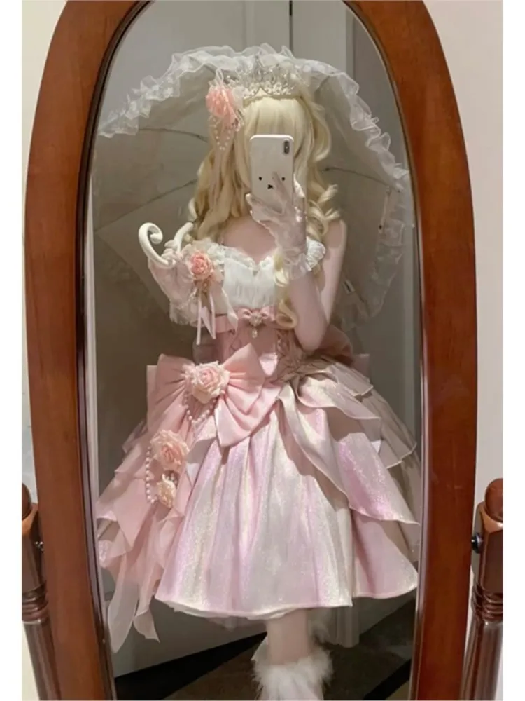 Sweet and lovely rose heart knot wedding puffy dress a daily wearable