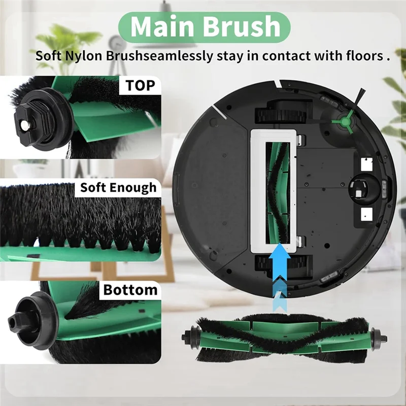 طقم B89B-18 قطعة، فرشاة رئيسية لقطع الغيار، فرشاة جانبية، فلتر، وسادة ممسحة للمكانس الروبوتية Irobot Y0140/ Y0110 #6