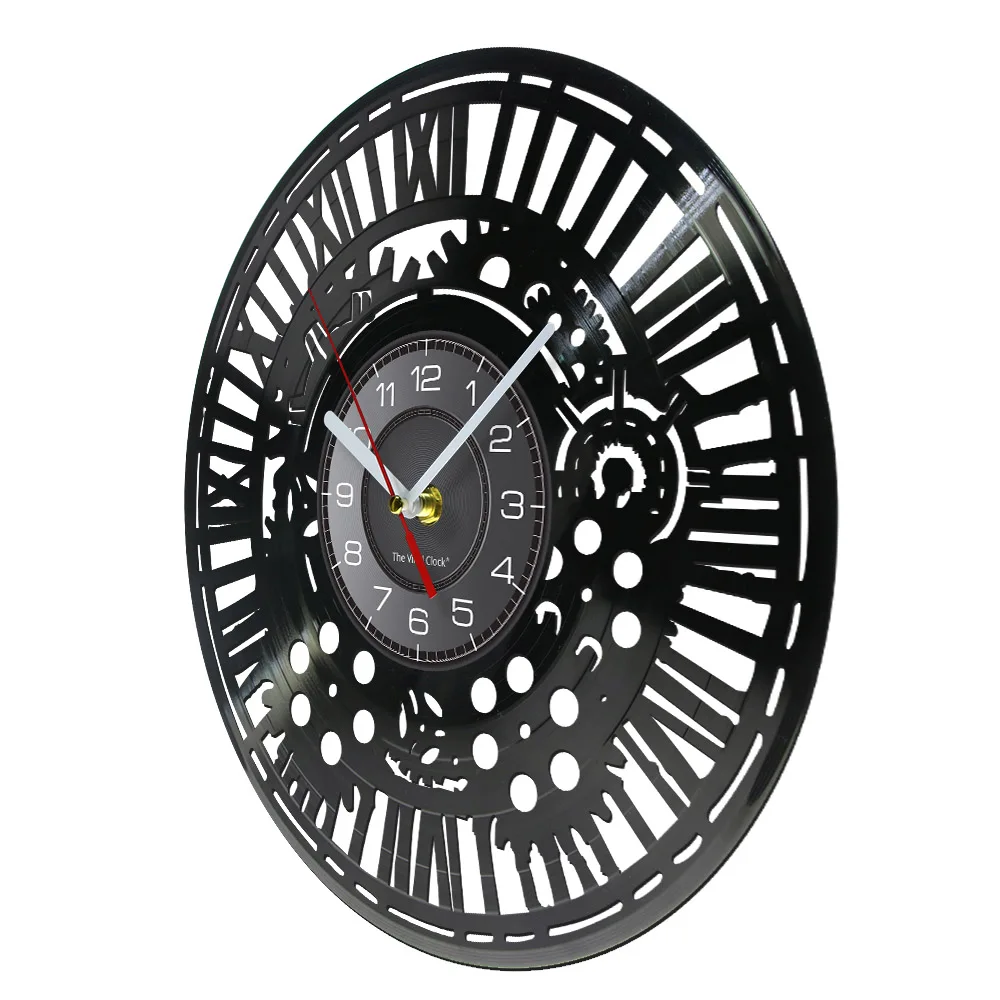 Gears Wall Clock Steampunk Charms Wall Decor Vinyl Record Wall Clock Cogwheels Decorative Clock Watch Modern Design Home Decor