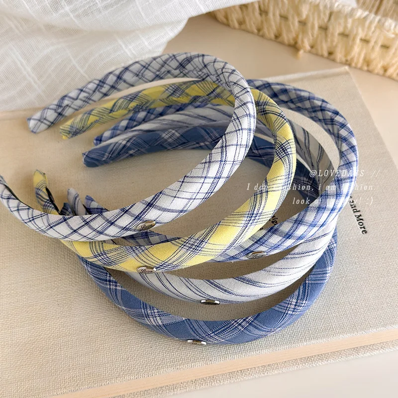 High Quality Blue Tone Pattern Hair Band with Slim Gold Tag Trendy Daily Wear Headband Accessory