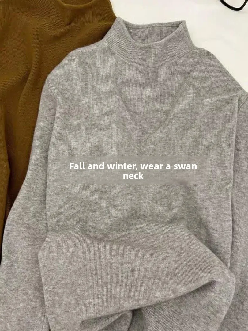 

Ele Мягкий вязаный свитер с воротником-стойкой Long Sve f High Ne, женский облегающий базовый топ, осенне-зимний топ для внутренней одежды