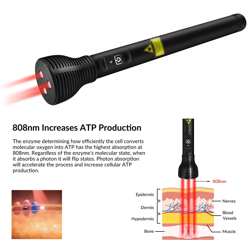 Dawfek 1500mW Rechargeable 3x808nm Low Level Cold Laser Acupuncture Pen Therapy for Pain