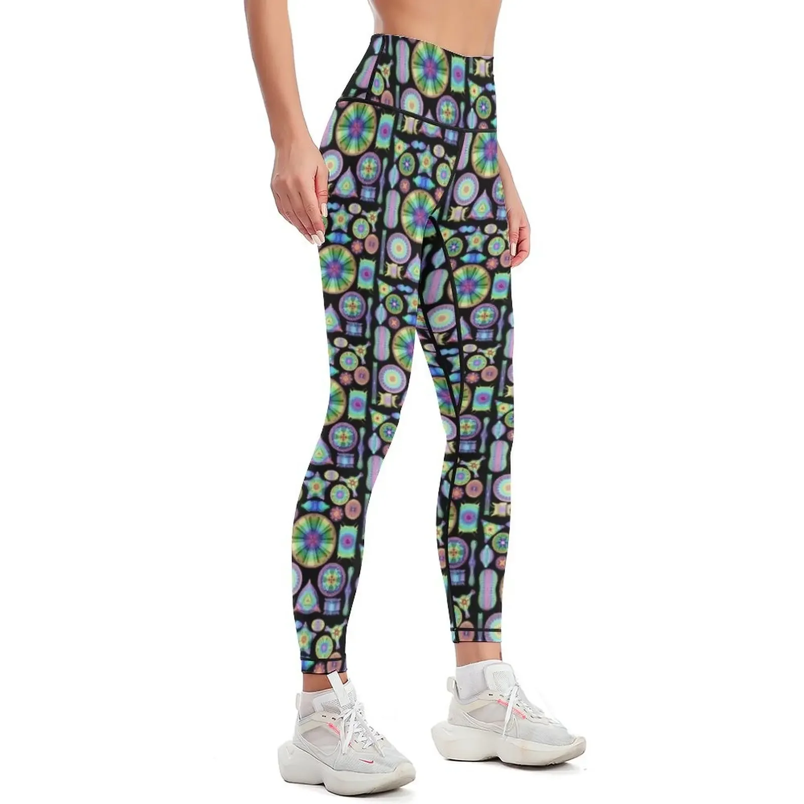 Ernst Haeckel Rainbow Diatoms on Black Leggings trousers Women's push up Sports pants woman Women's tights Womens Leggings