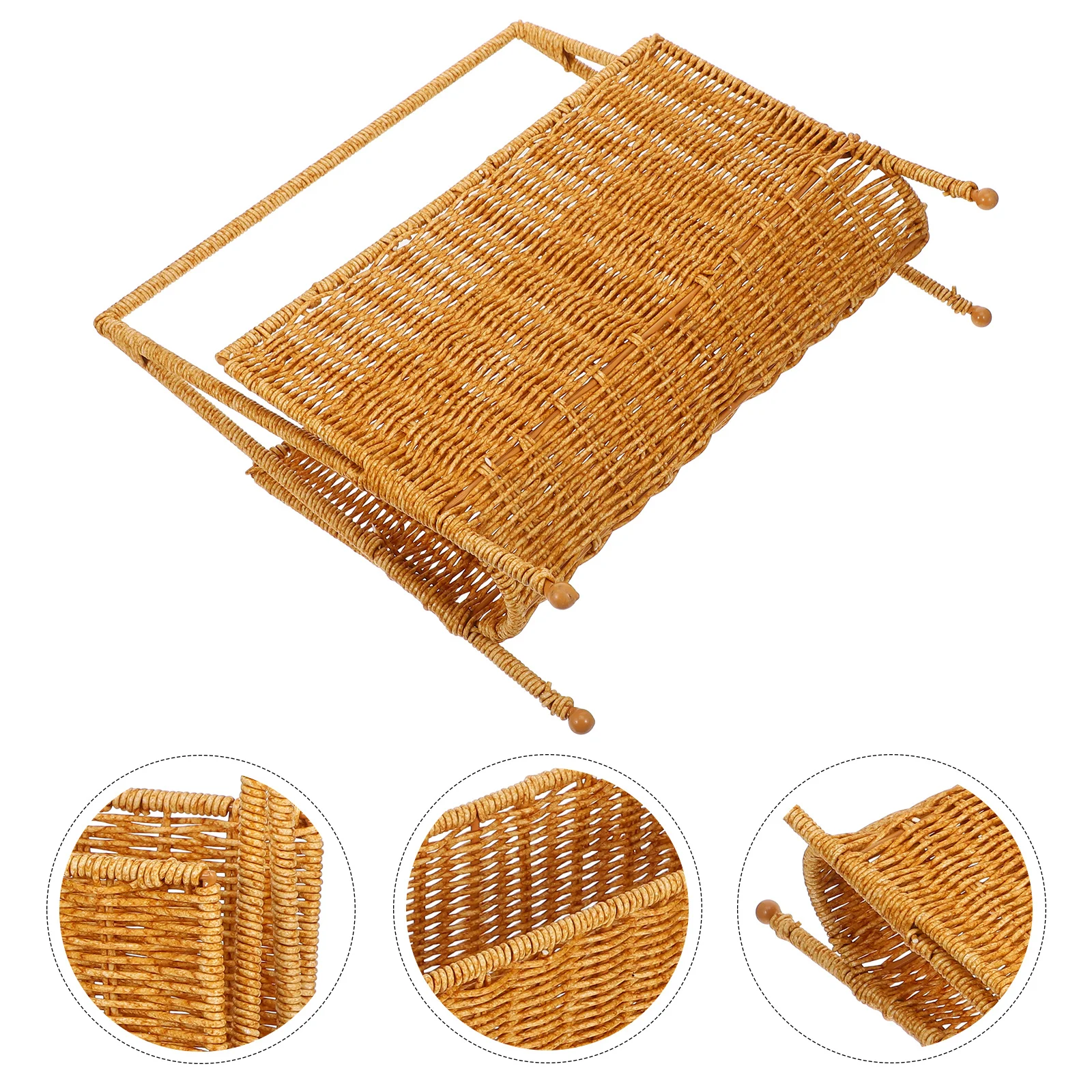 

Creative Storage Basket Plastic Rattan Woven Magazine Rack Large Capacity Home Organizer Bathroom Living Room Rustic Style