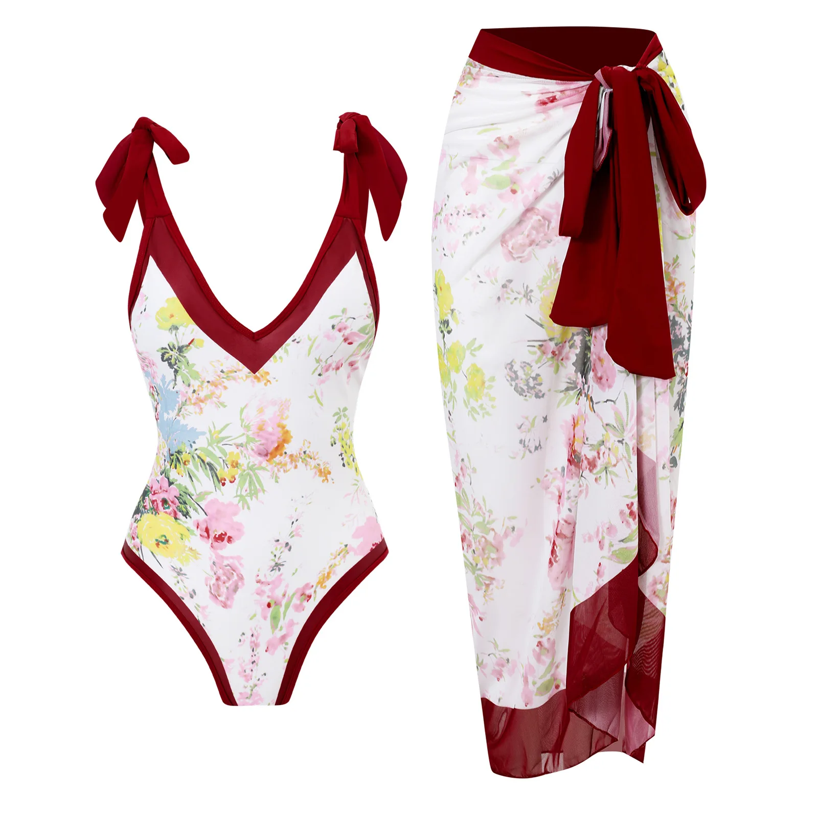 2026 Printed Swimsuit Women One Piece With Beach Skirt Padded Swimwear Female Bathers Bathing Swimming Swim Suit Beachwear