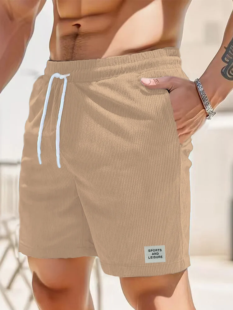 

Summer new solid color lace-up sweatpants corduroy simple quarter shorts men's shorts casual pants