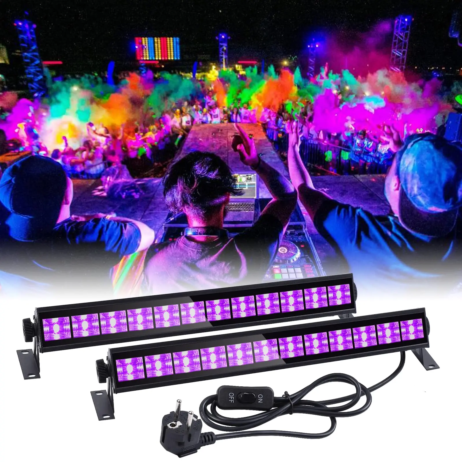 UV Black light, 2pcs 36W 12 LED Black Light Lamp Bar 390-400nm UVA Wavelengths with 1.5M Power Cord,Stage and Party Decoration