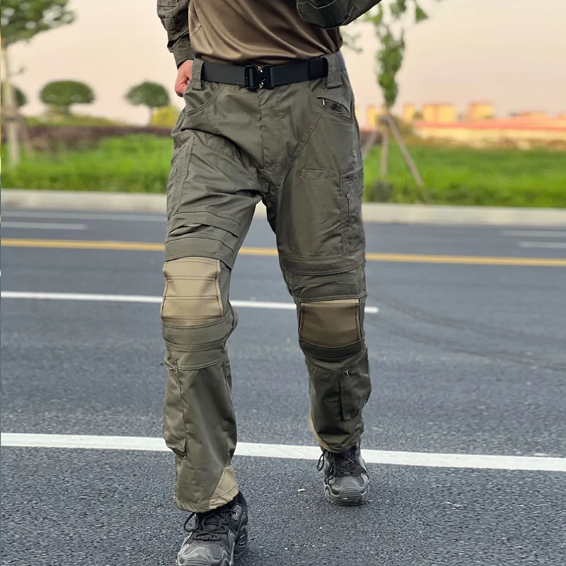 FPRO Tactical Pants Men Wear Resistant Multifunctional Pocket with Knee Protectors Trousers Camouflage Casual Loose Pants Male