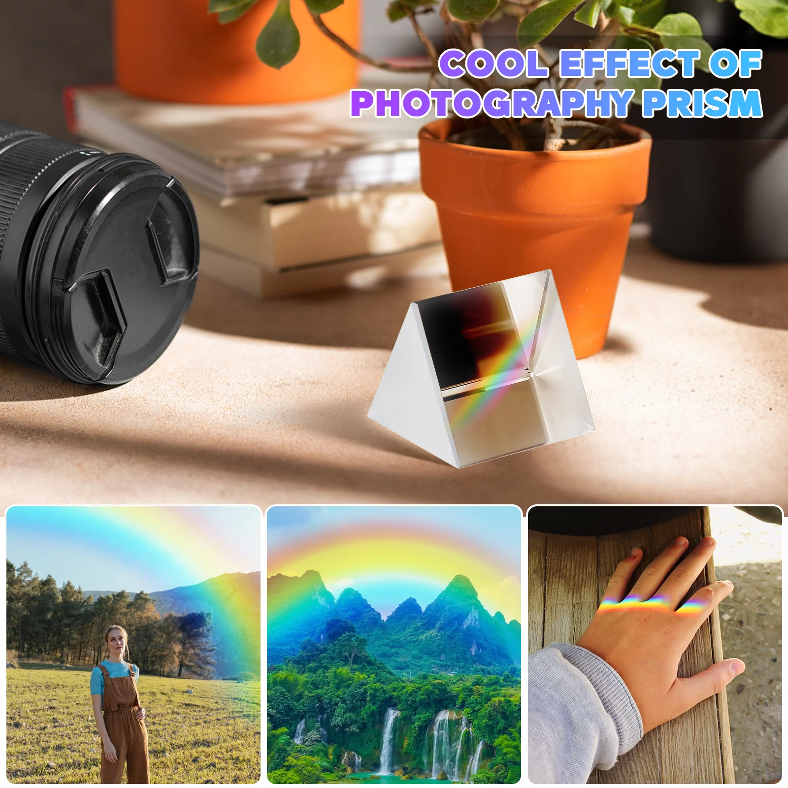 4-teiliges dreieckiges Prisma für physikalische Experimente, optisches Kristallprisma, Lichtbrechung, Analyse, Fotografie, Wissenschaft