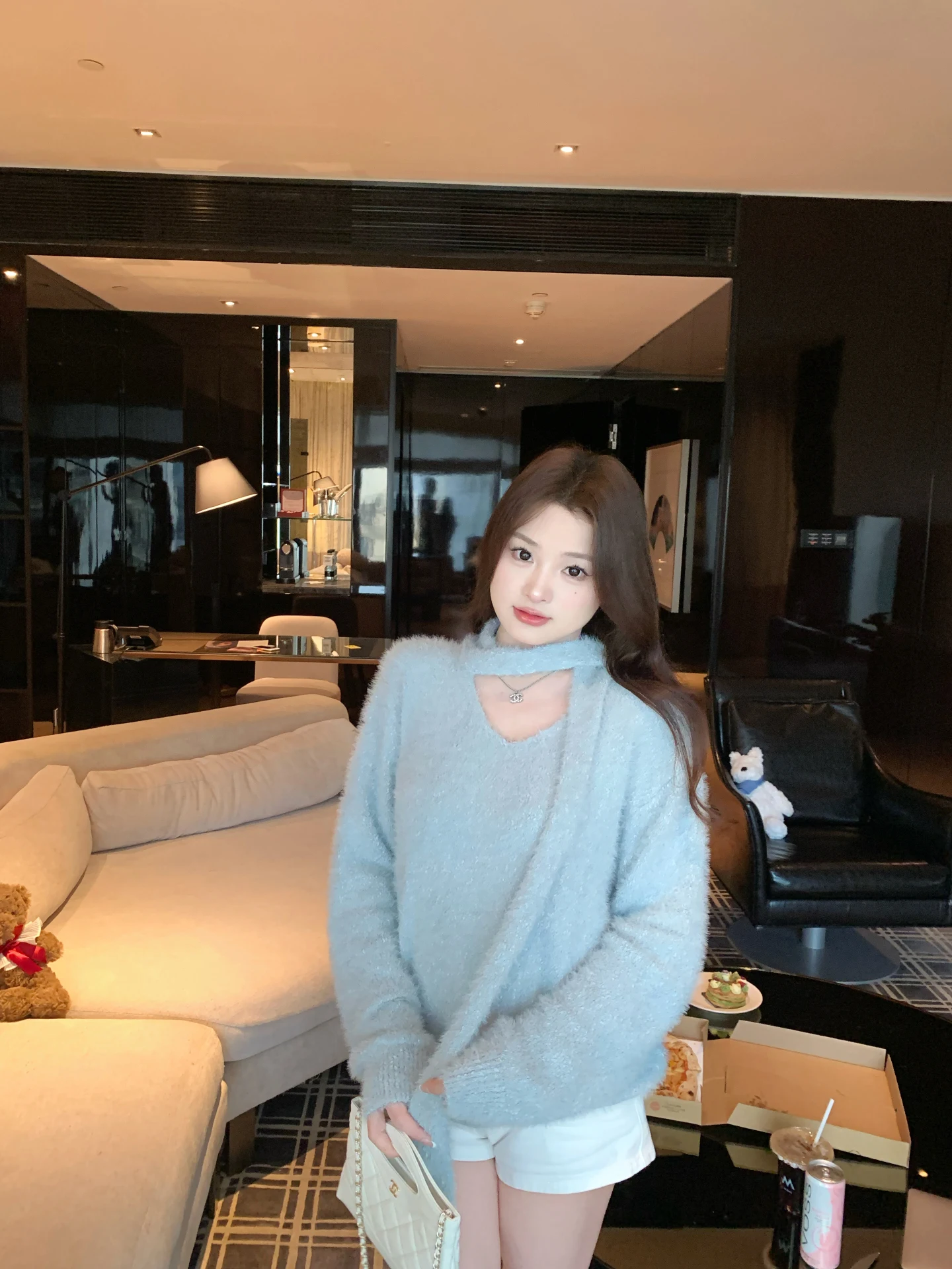 

Banana Lazy Sle Women's Sweater Fur Scarf Sweet Temperament Loose Fit Long Sve Pure Color Autumn Winter Knitted Top