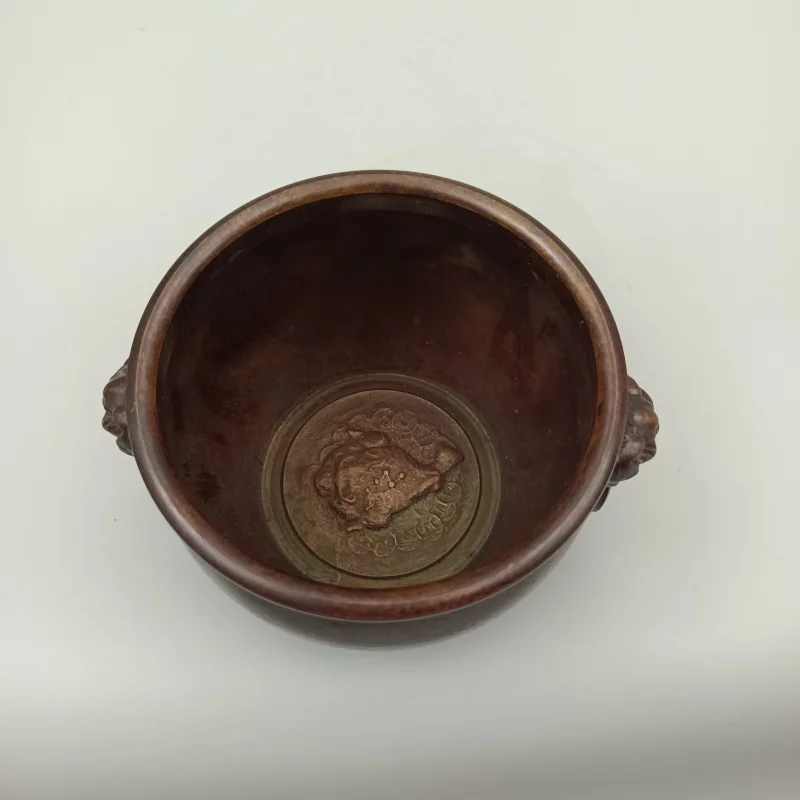 Antique Copperware Collection Ornament Red Gold Dot Double Beast Head Hanging Ring Copper Jar Home Decoration Gift