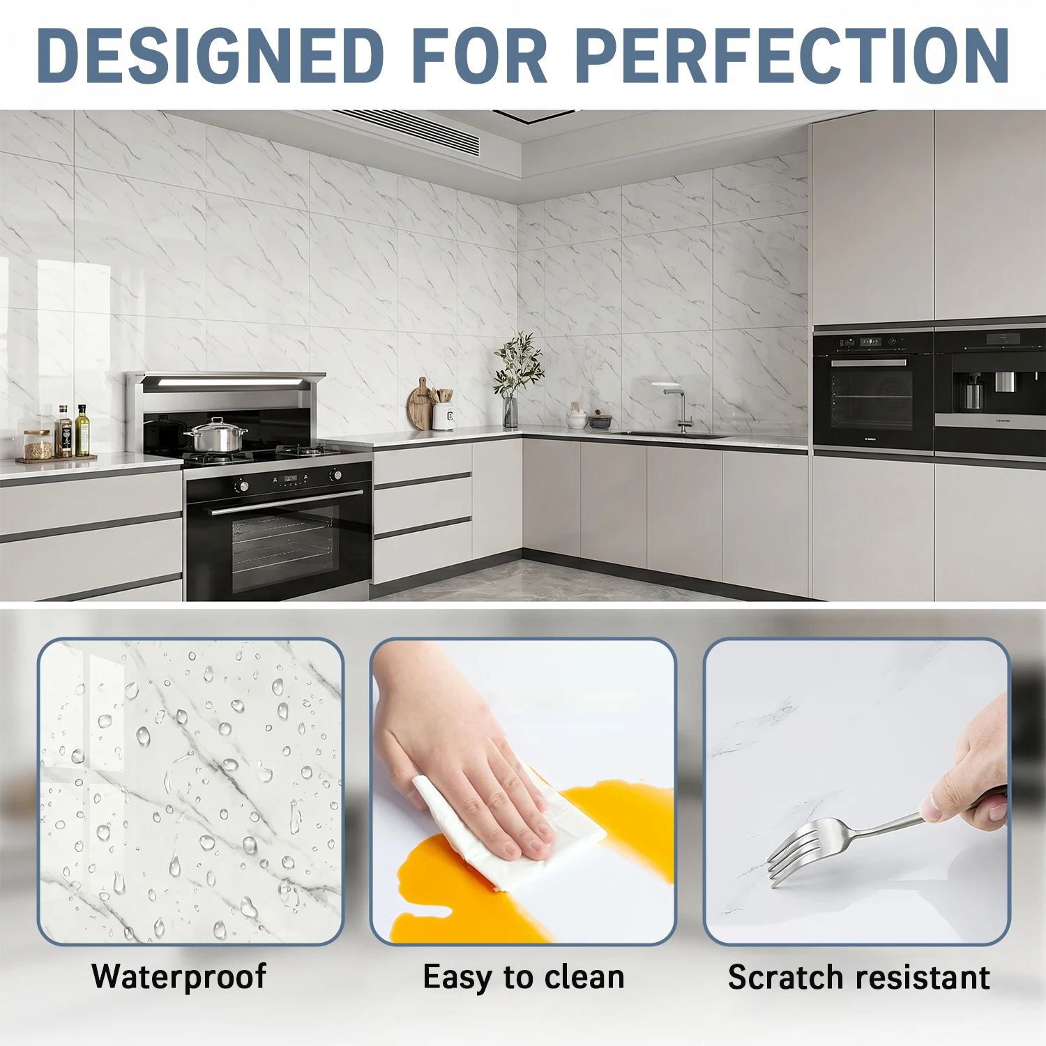 20/40pcs 30x30cm PVC Marble Wall Stickers-Peel & Stick Self-Adhesive Thickened Tile Sticker with 2/4pcs Scraper Mold-proof Oil-proof Waterproof Stain Resistant Tile Stickers Floor for Kitchen Bathroom Ins Style Home Decor - view 8