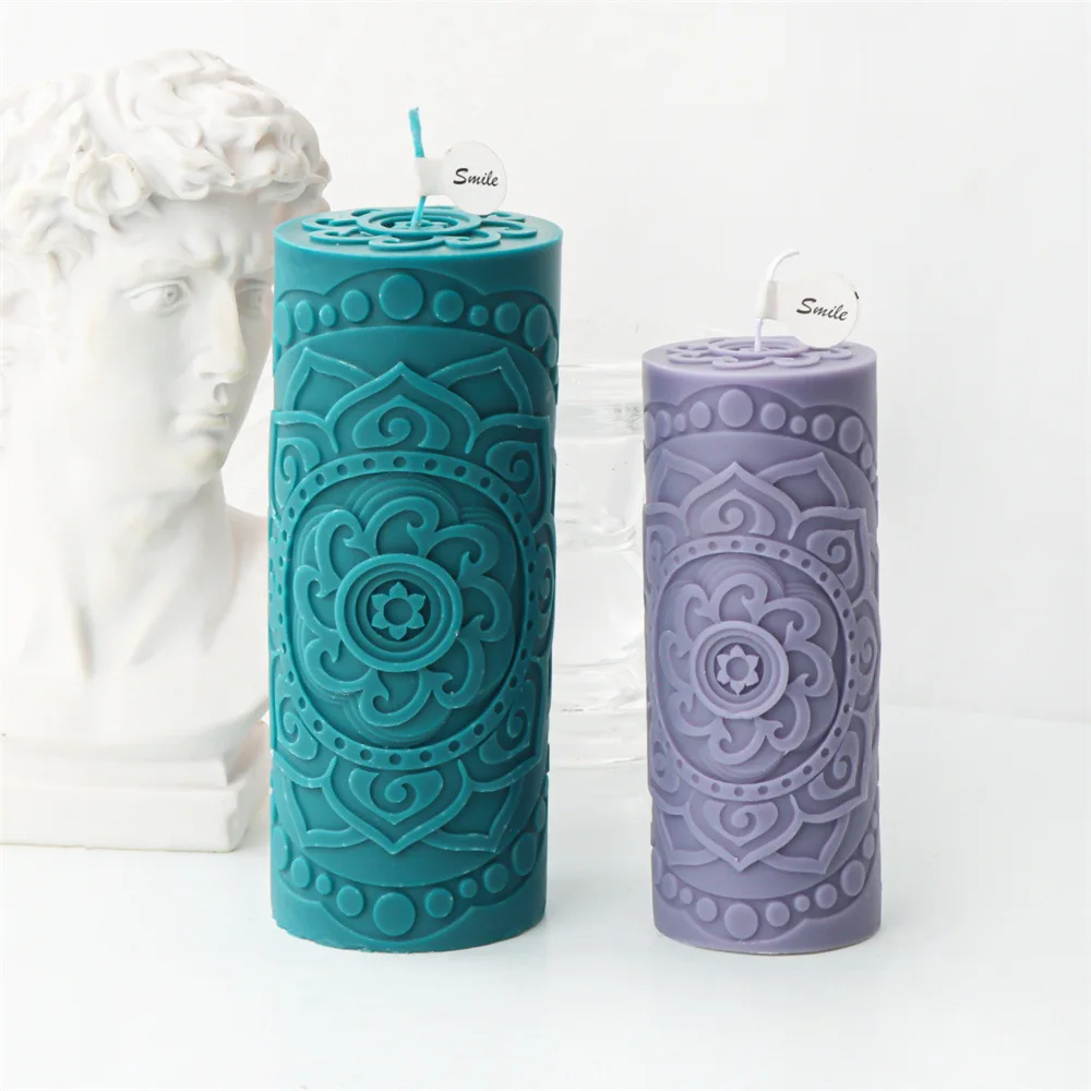 Sun Moon Relief Sculpture Cylinder Roman Column Candle Silicone Mold Sun Flower Pattern Cylinder Candle Mold Resin Gypsum Mold