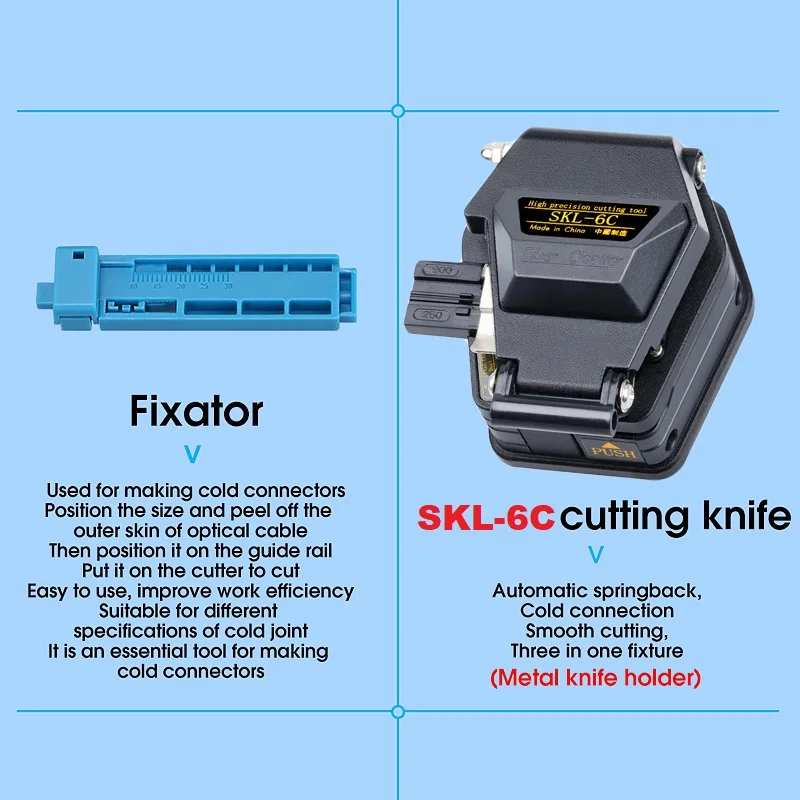 Imagem -03 - Ftth Fibra Óptica Tool Kit Visual Fault Locator Mini Medidor de Potência Óptica Skl6c Cleaver70 Mais 10db 50 Mais 26dbm em 10mw
