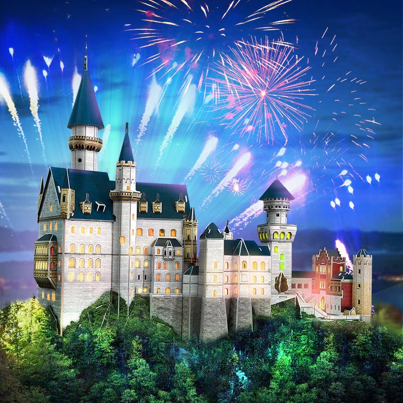 LED Lights Neuschwanstein Castle 3D Three-dimensional Puzzle City Building Children's Handmade Creative Model DIY Gift