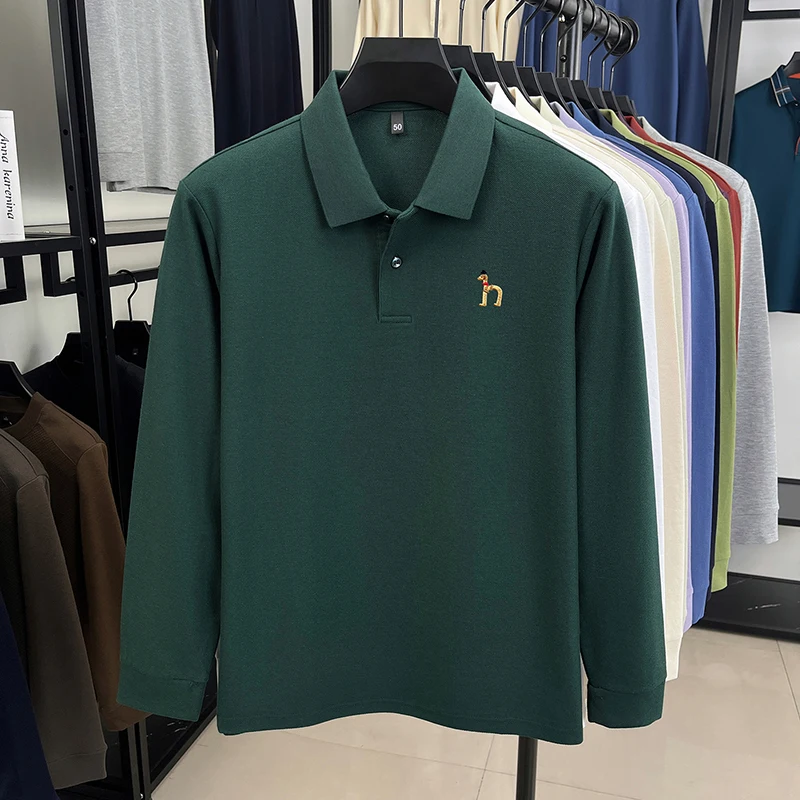 Original Marke Herren Poloshirt 100 Baumwolle Revers Hund Sticken Langarm T-Shirt Herbst Neue Business Casual Hübsche Herrenbekleidung – Detail 29