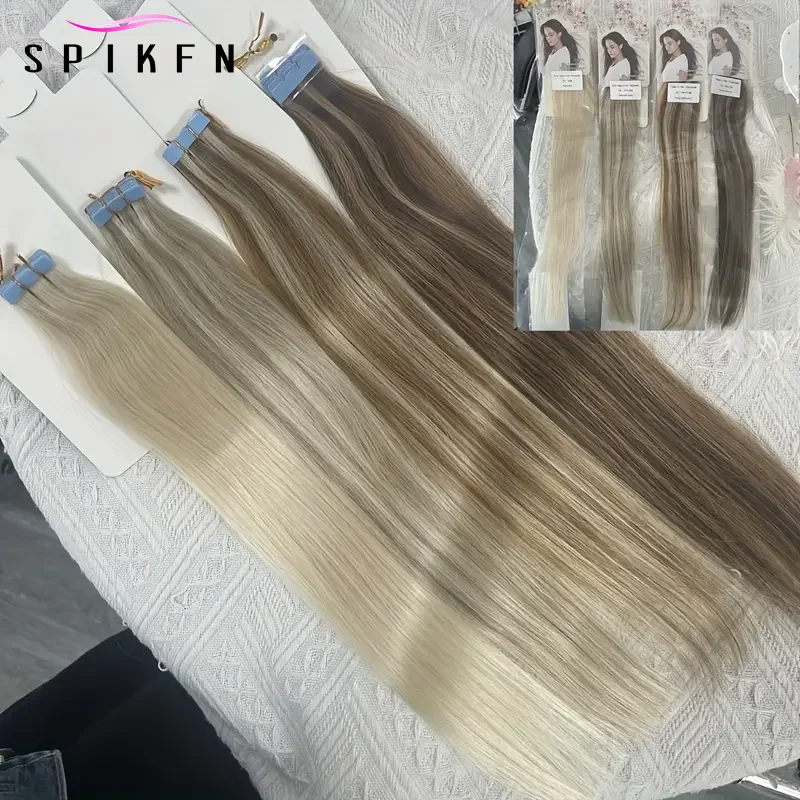 

SPIKFN Blonde Micro Tape In Hair Extensions 10pcs/pack 12-24 Inches Mini Tape Human Hair Tape Ins Highlight Hair