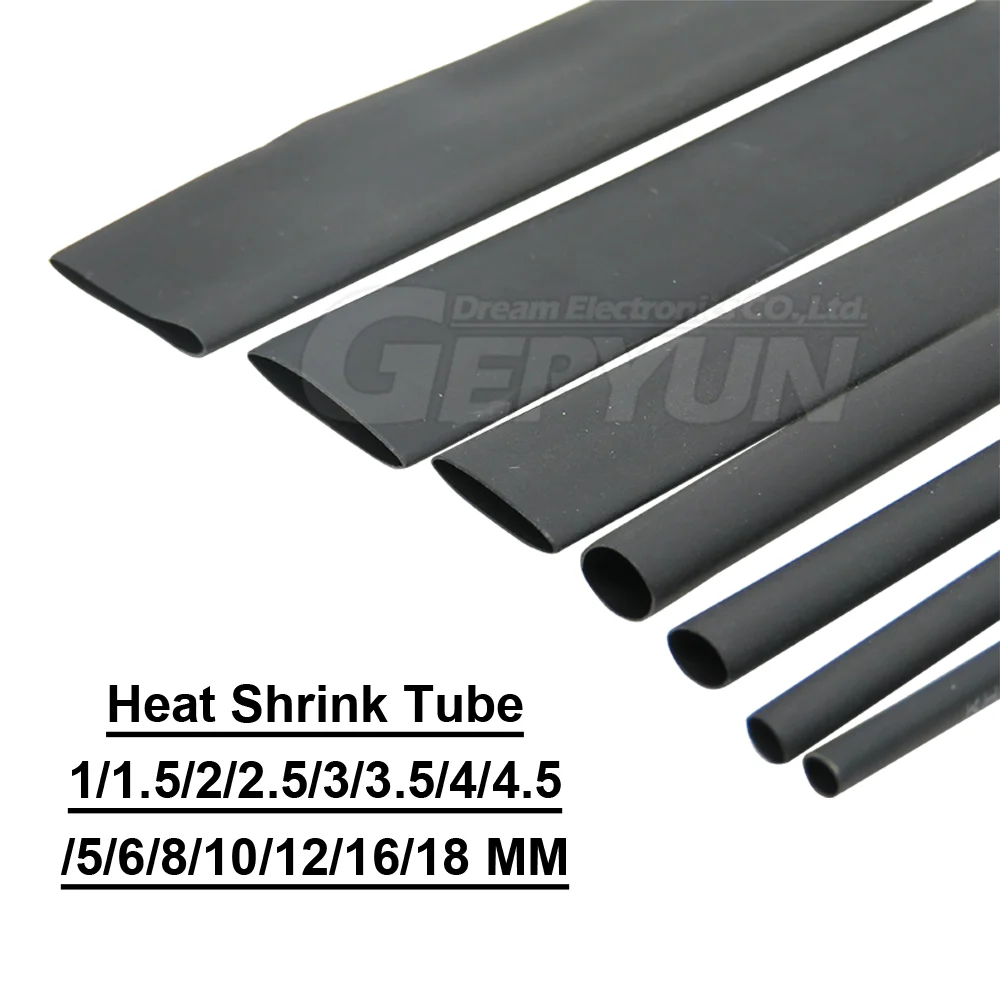 1Meter/set Heat Shrink Tube 1/2/3/4/5/6/8/10/12/16mm 2:1 Black Thermoresistant tube Shrink Sleeving Wrap DIY Connector wire kit