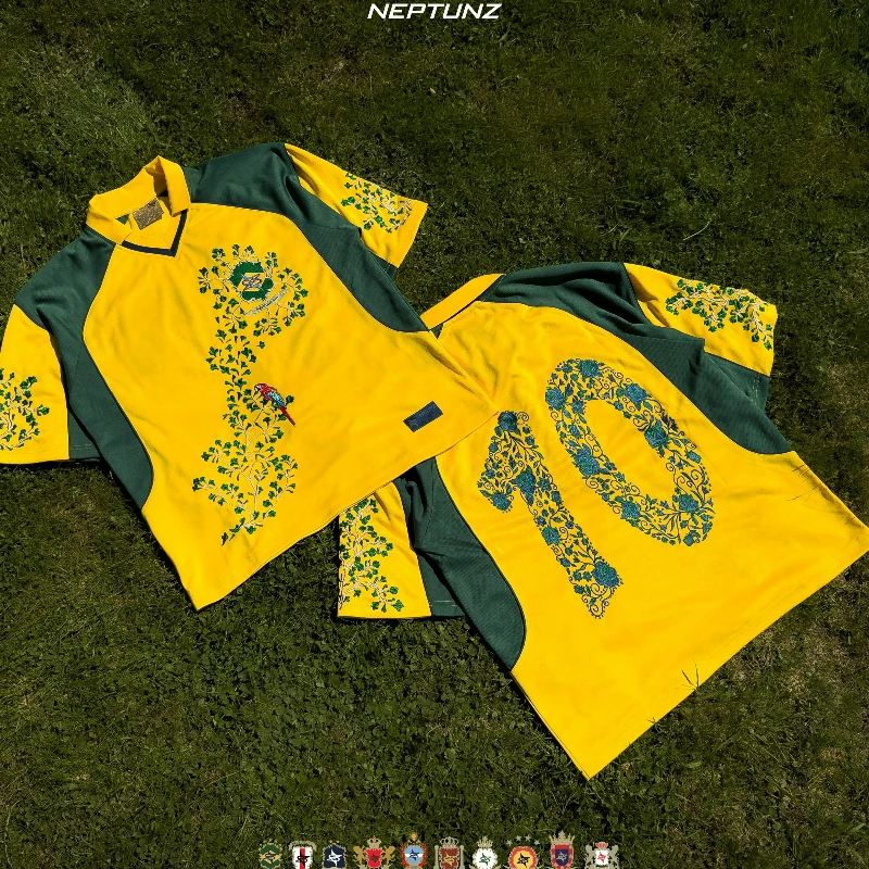 Y2K National Series Jersey Blossoms Embroidery Color Block Unisex T Shirt Retro Casual Summer Streetwear Boxy Football Jersey