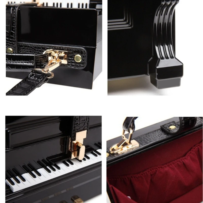 Women Vintage Acrylic Piano Shaped Clutch Box Shoulder Bag Elegant Evening Crossbody Handbag Top Handle Purse