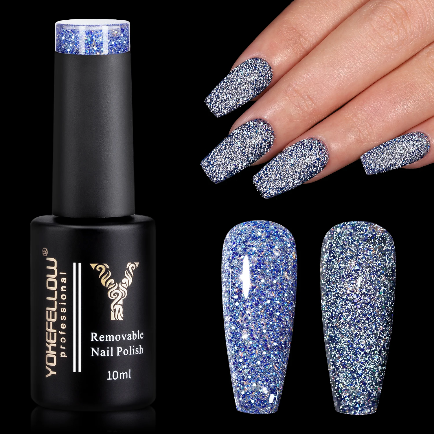 

YOKEFELLOW BD07 Holo Shimmers Reflective Glitter Gel Nail Polish Blue Semi permanent Gel Varnish with Ultra-sparkly Diamond Dust