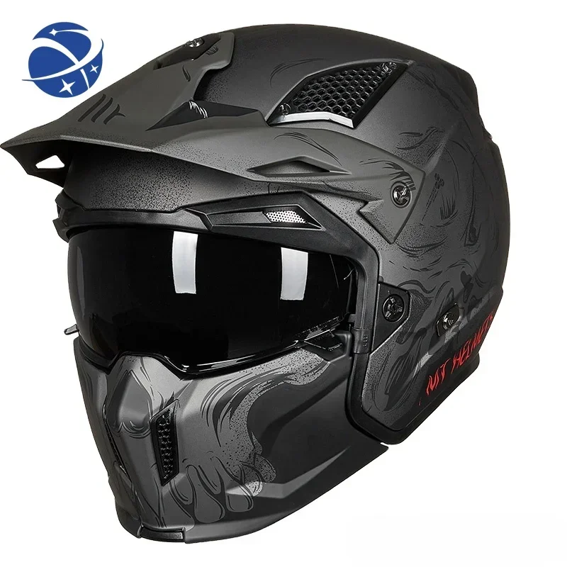 YYHC Off-road Motorcycle Helmet Riding Full Face Helmet Variable Half Unique Fashion Style Personality Unisex Retro Helmet