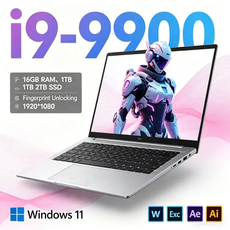 14.1" Laptop Intel Core I9-9900 2026 Hot Sale 32GB 2TB Gaming Computer PC Notebook 1920*1080  Windows11 Gamer Office Ultra Slim