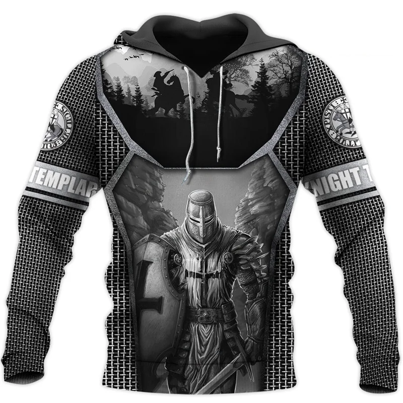 

Vintage Knight Graphic Men's Hoodies 3D Print Retro Classic Pattern Long Sleeve Hooded Clothes Stylish Casual Autumn Winter Tops