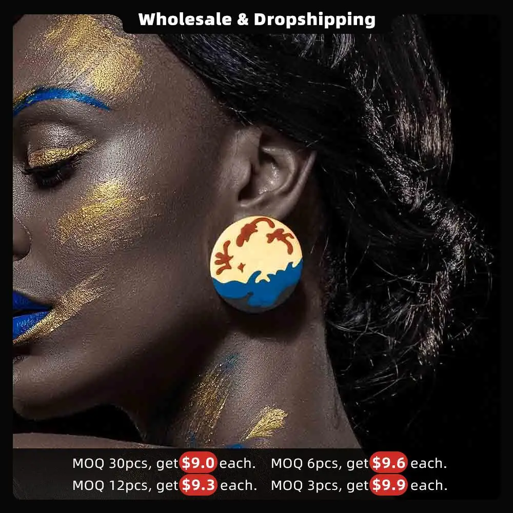 Enfashion Lacquer Art Hand Painted Drop Earrings For Women Stainless Steel Flower Big Circle Earings Fashion Jewelry Kolczyki