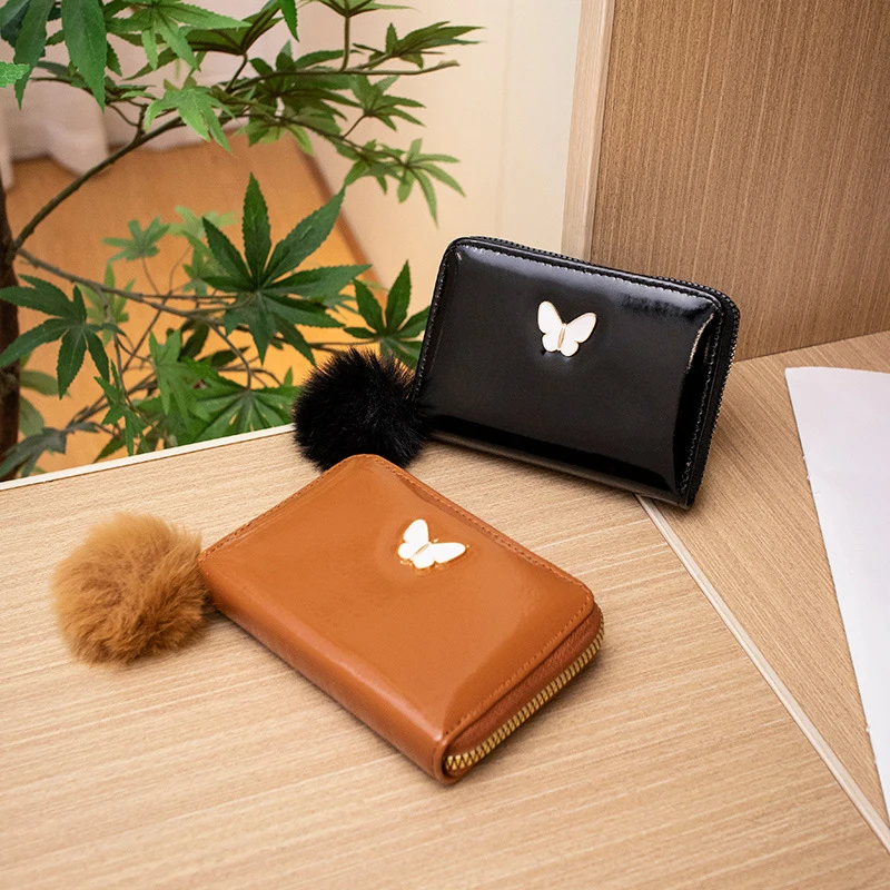 Fashion Butterfly Short Wallet Solid Color PU Leather Multiple Card Slots Coin Purse For Women