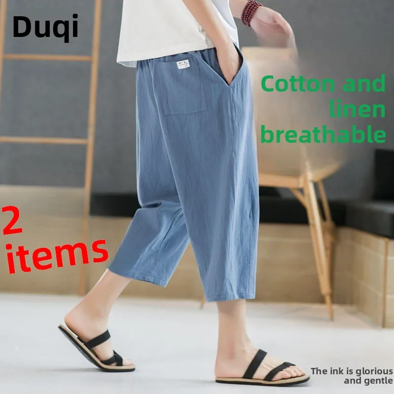 

Men's Linen orts Seven-Five Pants Summer Thin Cotton-Linen Casual Sports Straight Loose Fit Seven-Five Pants