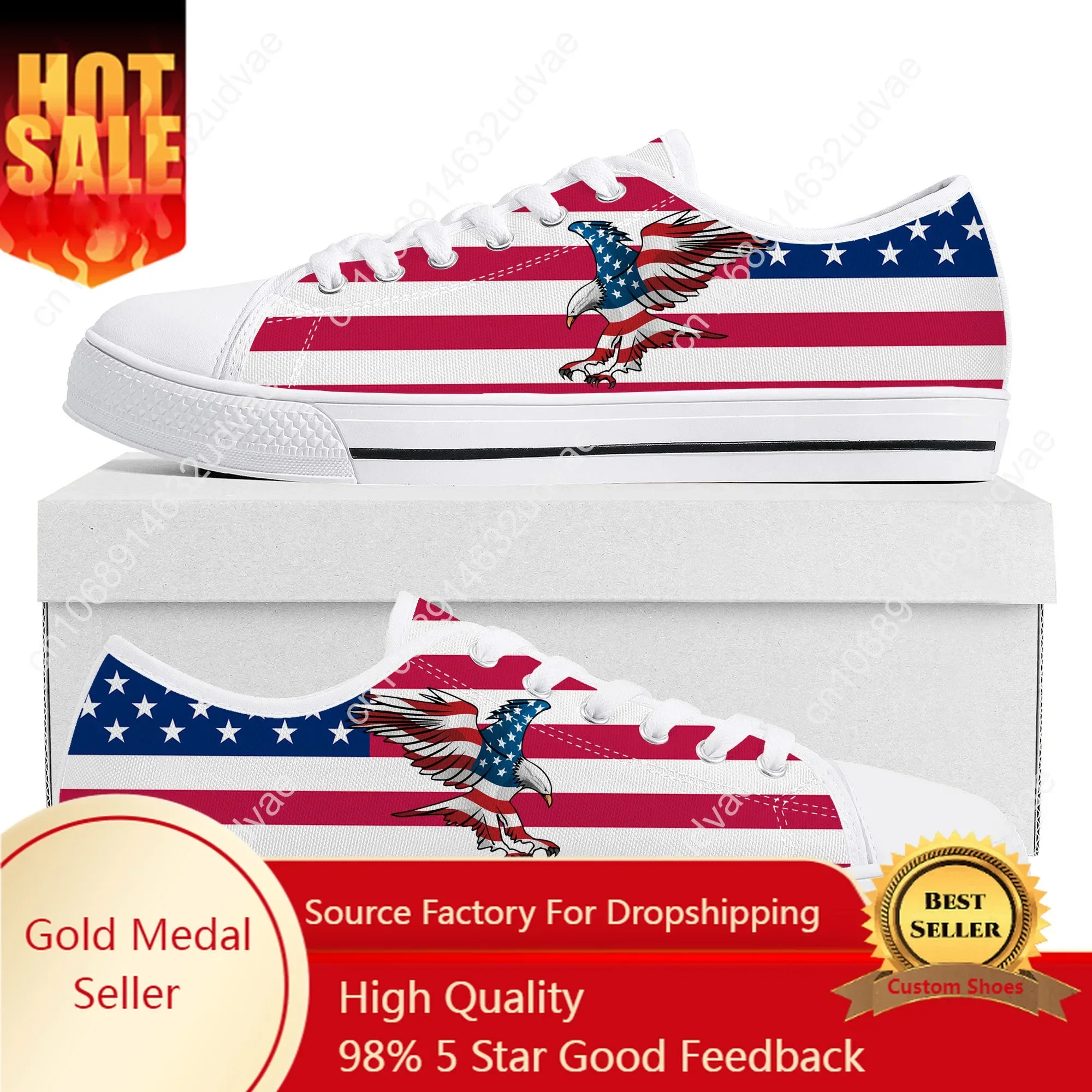 USA Flag America Red Blue White Art Low Top Quality Sneakers Mens Womens Teenager Canvas Sneaker Casual Couple Shoes Custom Shoe