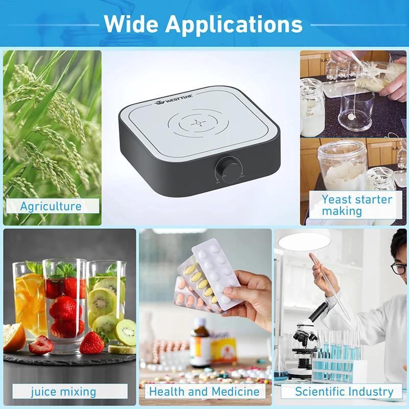 WESTTUNE Rechargeable 3000rpm Magnetic Stirrer Mixer with Stir Bar Brushless DC Motor Max 3L Electric Magnetic Stir Plate Mixer