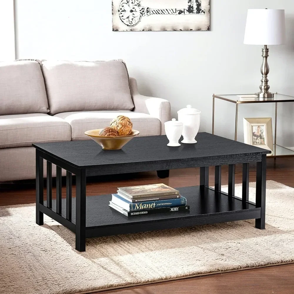 

Coffee Table, Black Wood Living Room Table with Shelf, 40 Black, EASY ASSEMBLY, Free Shipping furniture living room