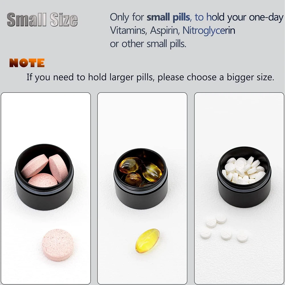 Portable Daily Pill Case,Aluminium Alloy Waterproof Travel Round Pill Box,Pocket Purse Medicine Vitamin Holder Container