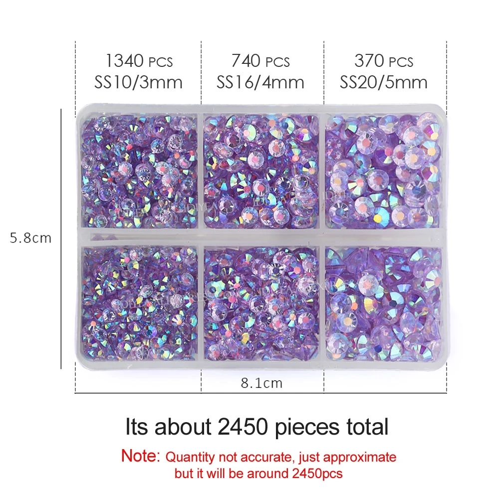 2450 stks/doos Mix Maten 3mm-5mm Hars Steentjes Plaksteen Niet Hot Fix Kristallen Steen Glitters Diamant voor Nail Art DIY Kleding