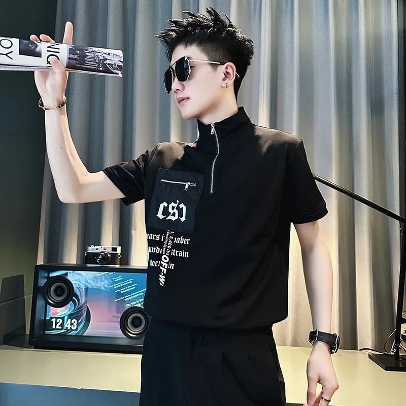 

2023 Fine Men's Fashion Casual Korean Version Slim Everything Handsome Social Guy Male Tide Round Neck Short Sleeve T-shirt