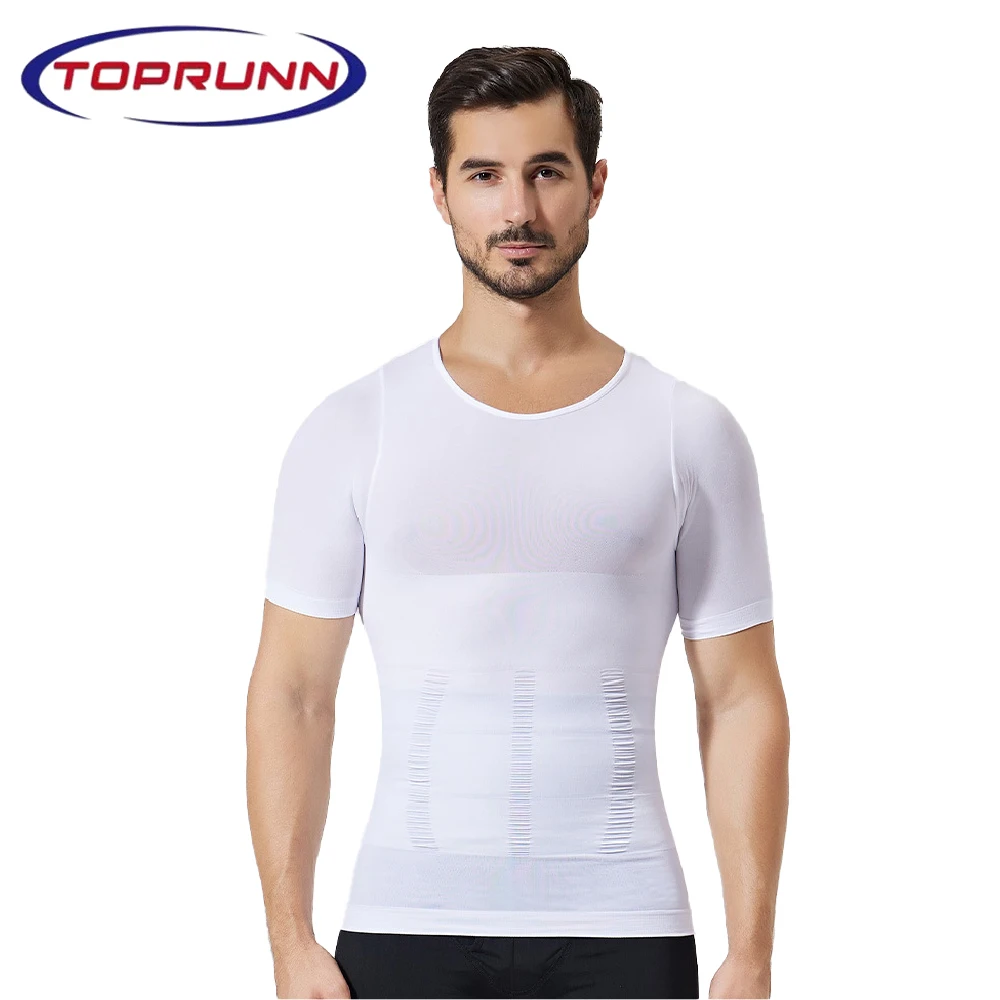 1PCS Men's Short Sleeve Compression Shirt, Seamless Slimming Body Shaper Undershirt,Abs Abdomen Workout Tank Top for Fitness Gym