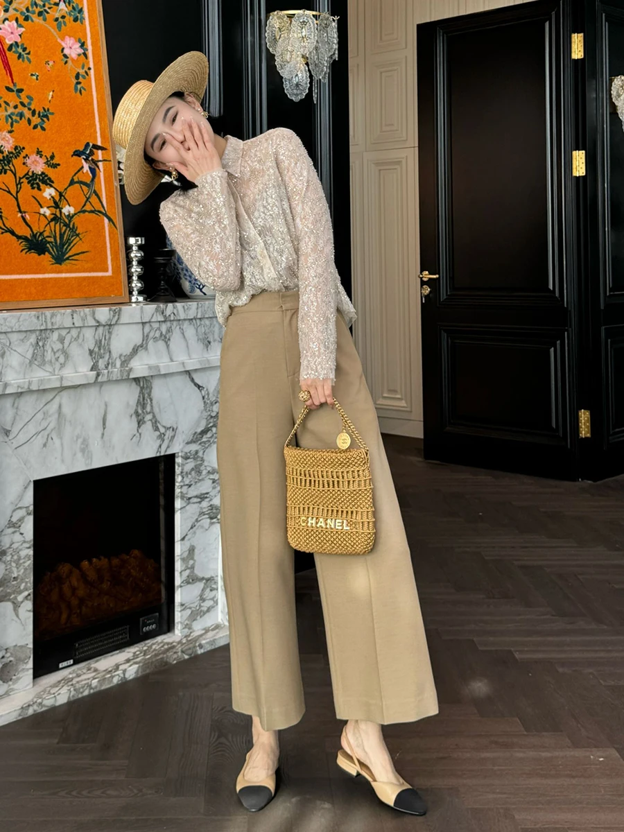 

Женские брюки с высокой талией и широкими штанинами из ацетатного лиоцелла, весна 2026, прямой крой, для офиса и повседневной носки