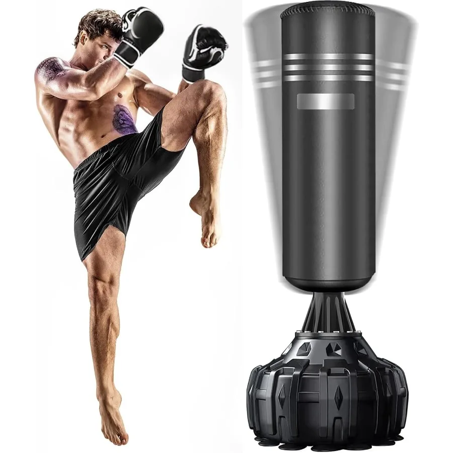 Freestanding Punching Bag with Suction-Cup Base & Stainless Steel Stand for Boxing, Kickboxing, MMA – No Wall Mount Needed